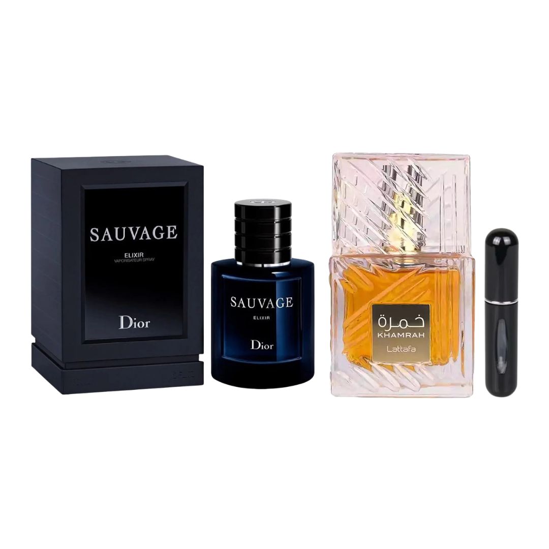 SAUVAGE ELIXIR ESTUC+KHAMRAH CAJA+PERFUM